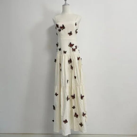 Agua By Agua Bendita Lima Embroidered Butterfly Linen Maxi Dress - Picture 3 of 11